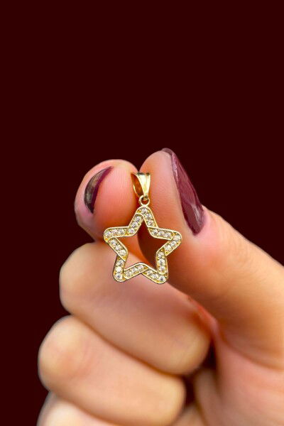 Taşlı Yıldız Altın Kolye Ucu 14KLY8707 - Altınaşkı