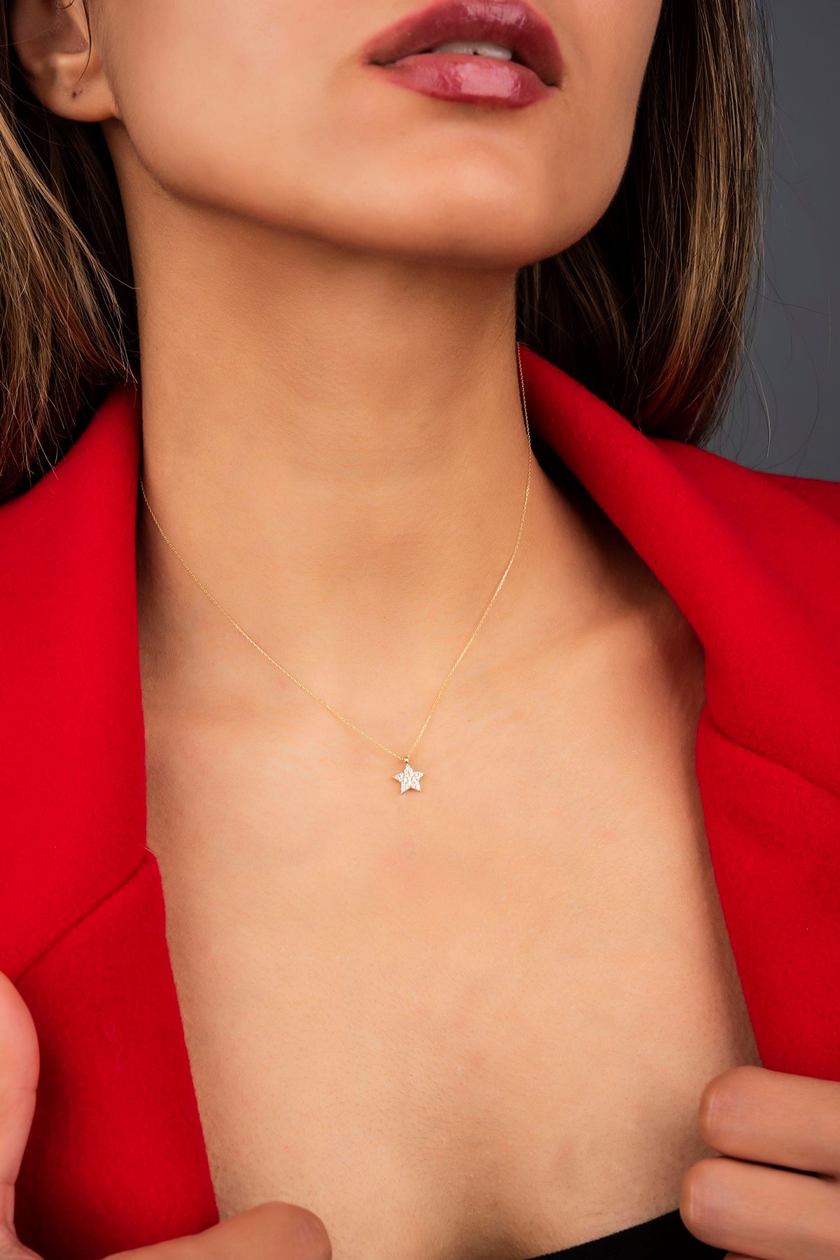 Taşlı Yıldız Hayalet Altın Kolye 8KLY528 - 1