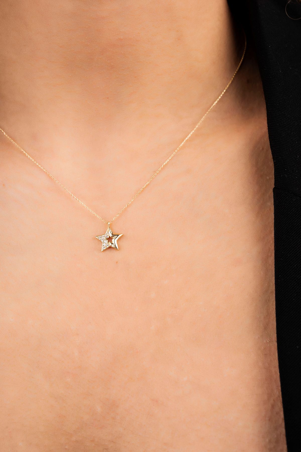 Taşlı Yıldız Hayalet Altın Kolye 8KLY744 - 2