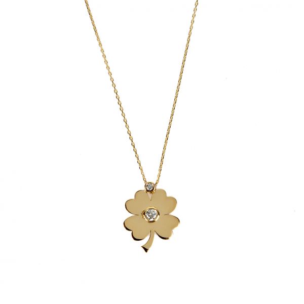 Taşlı Yonca Altın Kolye 14KLY1255 - Altınaşkı