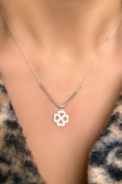 Taşlı Yonca Altın Kolye 14KLY5659 - Altınaşkı