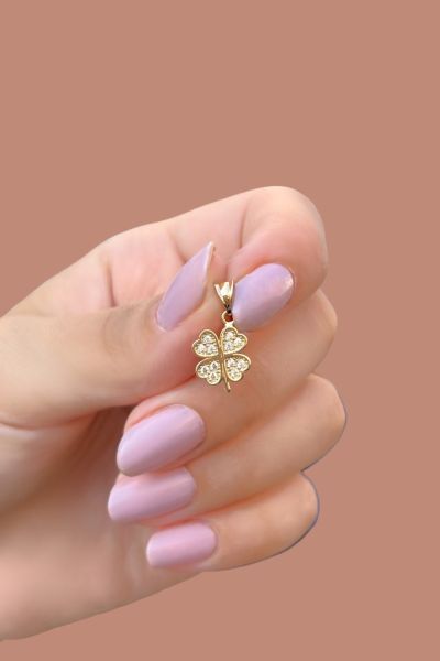 Taşlı Yonca Altın Kolye Ucu 14KLY6567 - Altınaşkı