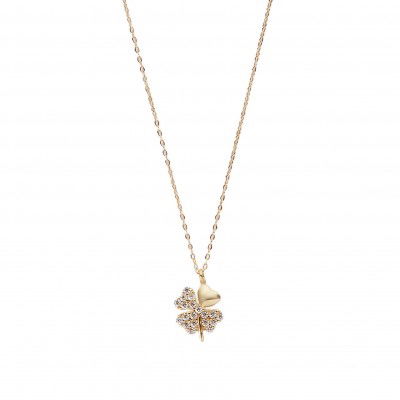 Taşlı Yonca Hayalet Altın Kolye 8KLY632 - 4