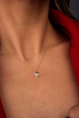 Taşlı Yonca Hayalet Altın Kolye 8KLY632 - 2