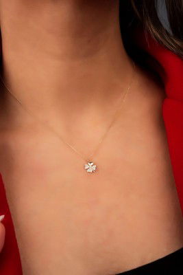 Taşlı Yonca Hayalet Altın Kolye 8KLY632 - 3