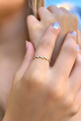 Taşlı Zikzak Altın Yüzük 14YZ5763 - 1