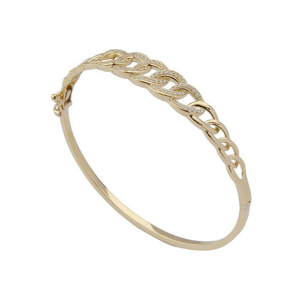 Taşlı Zincirli Altın Kelepçe Bilezik 14KLPC225 - Altınaşkı