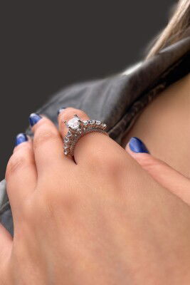 Tektaş Beyaz Altın Yüzük 14YZ7882 - 3