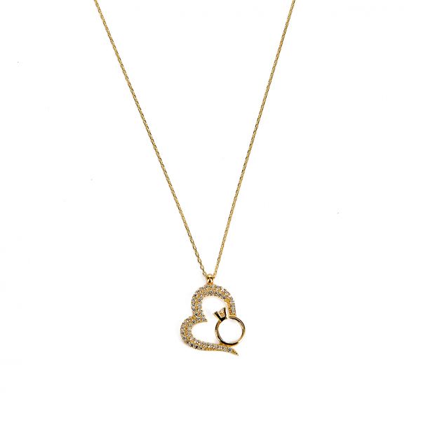 Tektaşlı Kalpli Altın Kolye 14KLY1657 - Altınaşkı
