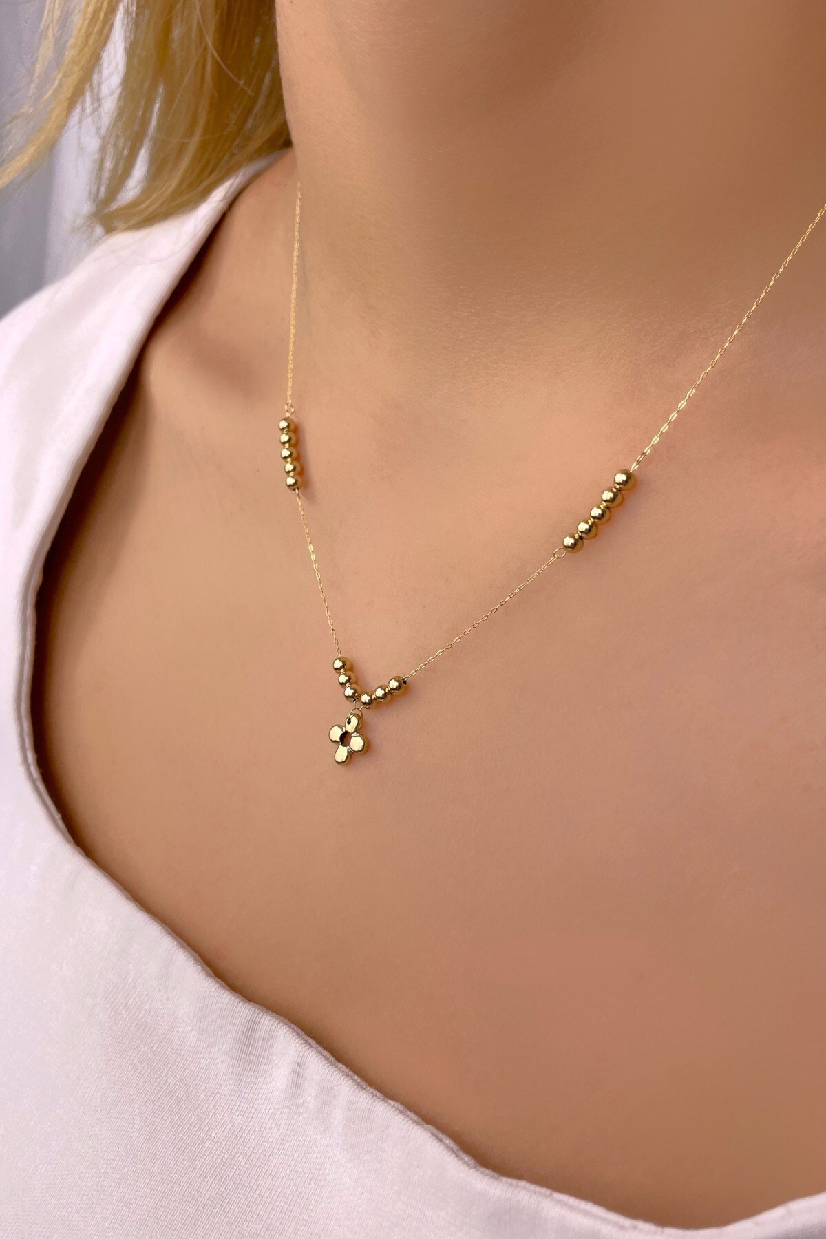 Toplu Çiçek İtalyan Altın Kolye 14KLY1130 - 1