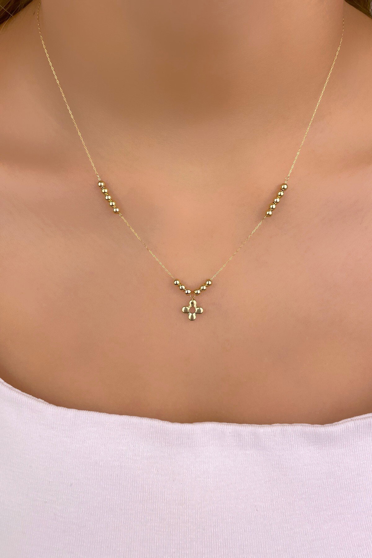 Toplu Çiçek İtalyan Altın Kolye 14KLY1130 - 2