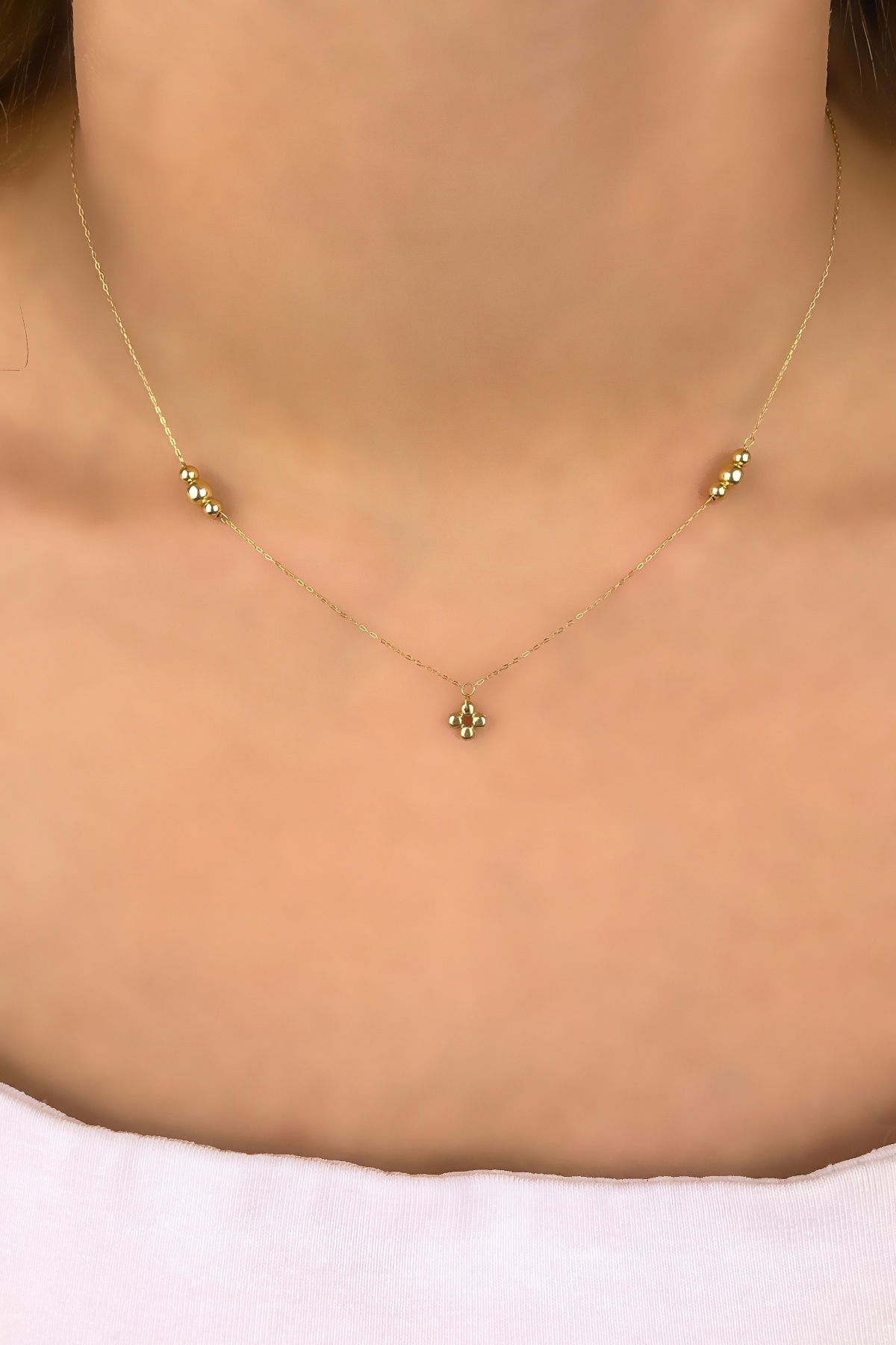 Toplu Çiçek İtalyan Altın Kolye 14KLY1134 - 2