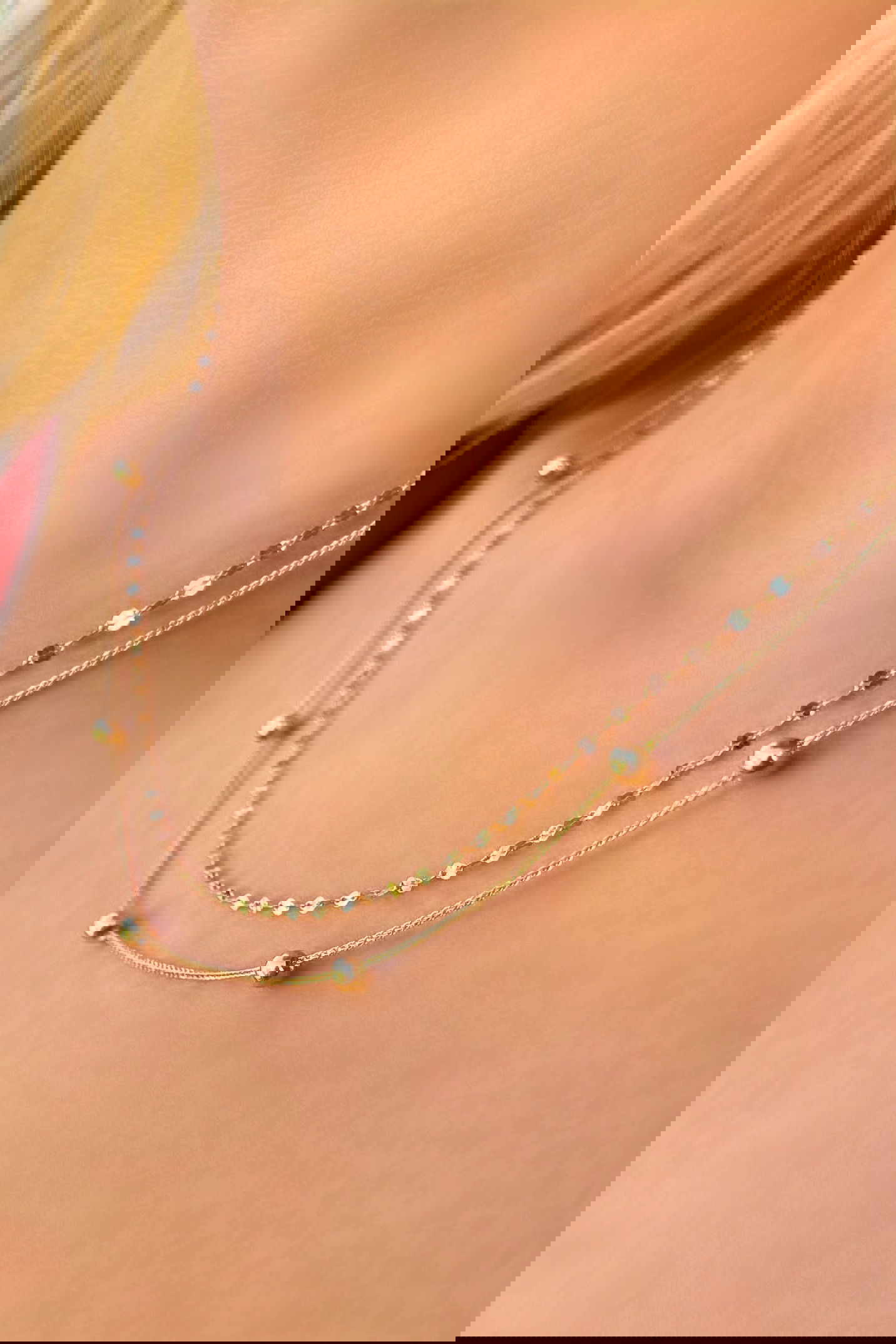 Toplu Çift Zincirli Altın Kolye 14KLY459 - 1