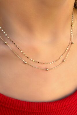 Toplu Çift Zincirli Altın Kolye 14KLY459 - 3