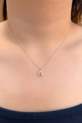 Turuncu Taşlı Damla Hayalet Altın Kolye 8KLY256 - 2