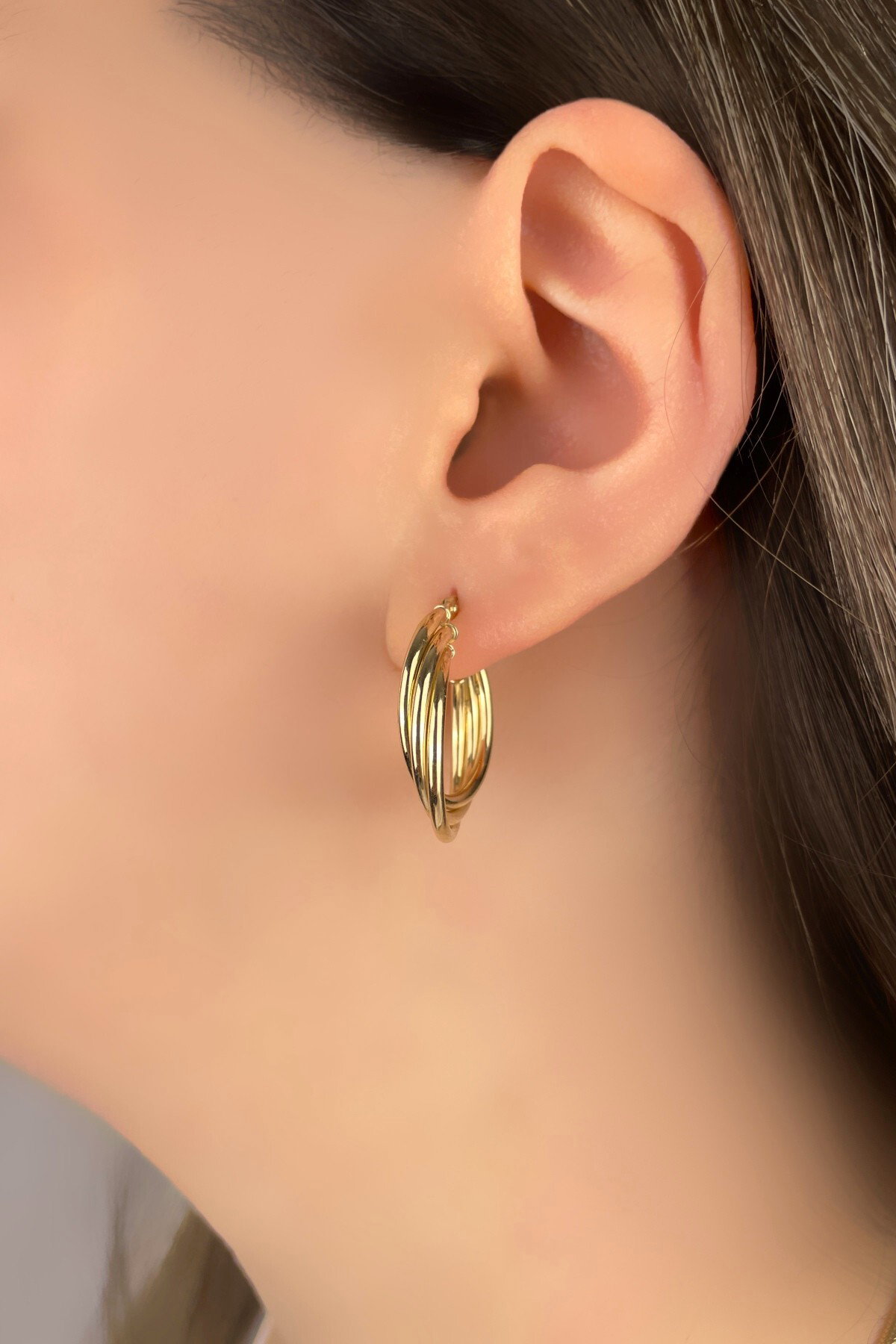 Üçlü Halka Altın Küpe 8KP3042 - 2