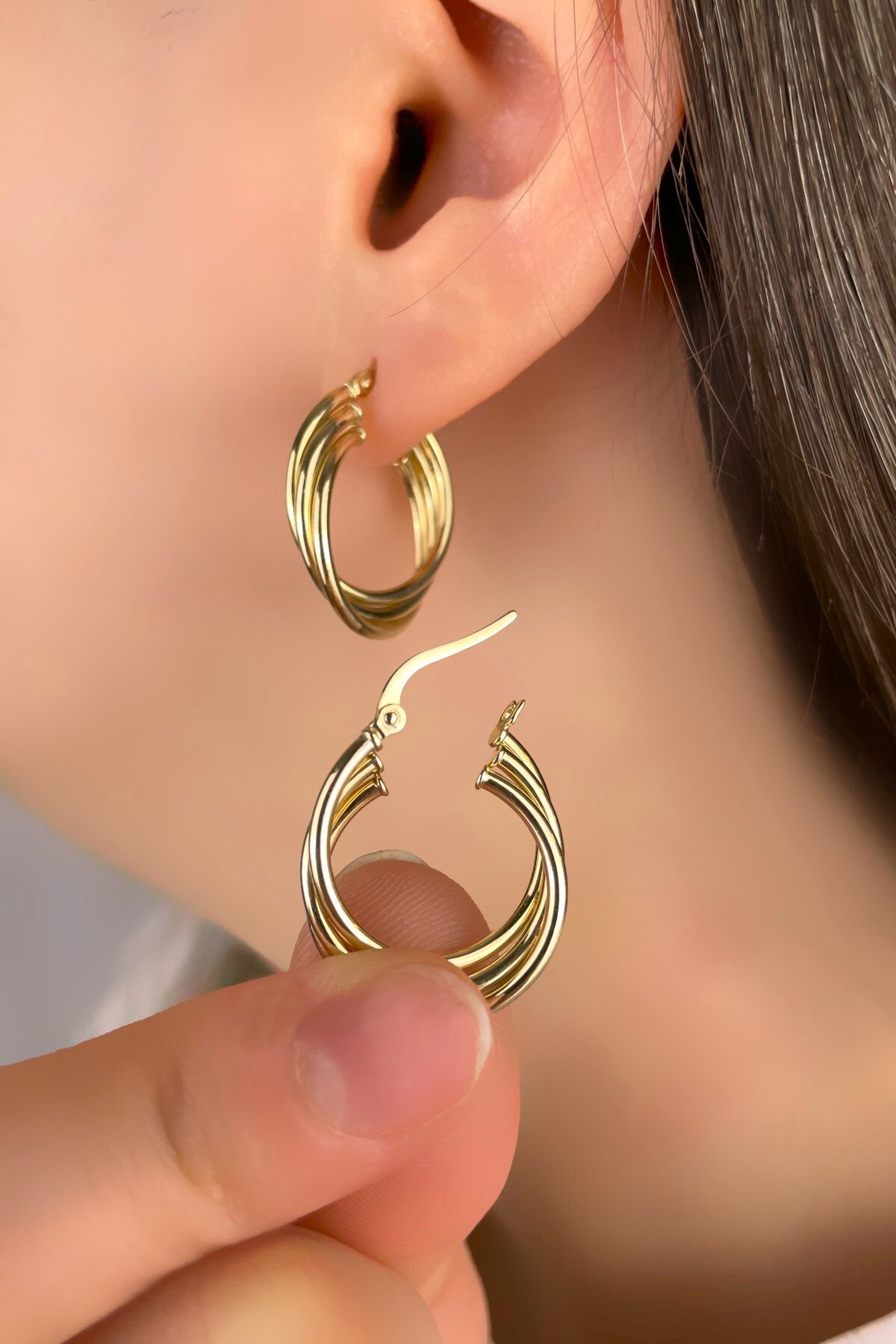 Üçlü Halka Altın Küpe 8KP3042 - 3