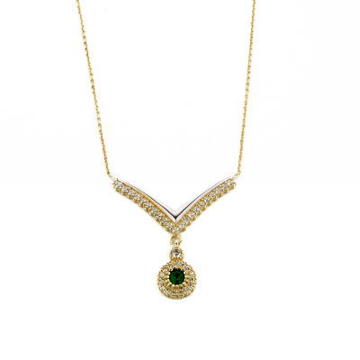 Yeşil Taşlı Altın Kolye 14KLY160 - Altınaşkı