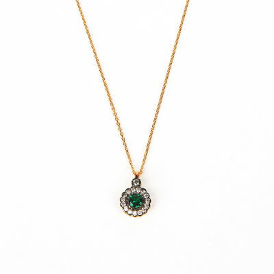 Yeşil Taşlı Altın Kolye 14KLY437 - Altınaşkı