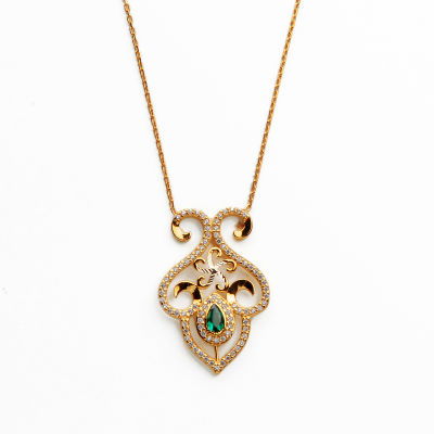 Yeşil Taşlı Altın Kolye 14KLY450 - Altınaşkı