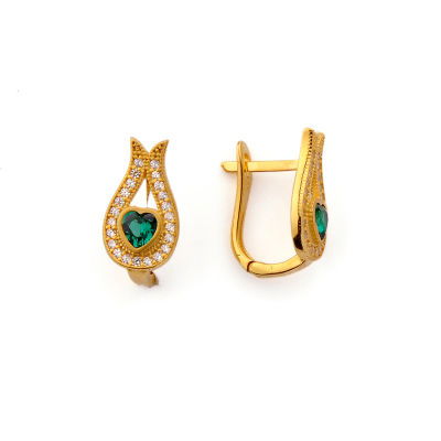 Yeşil Taşlı Altın Küpe 14KP579 - Altınaşkı