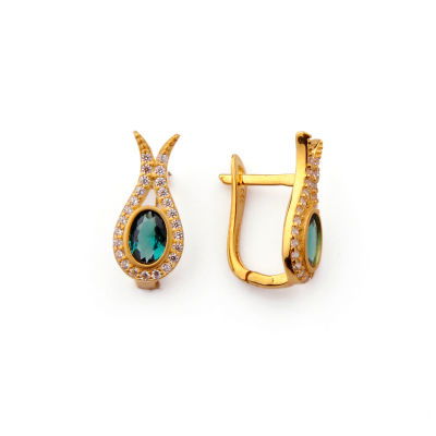 Yeşil Taşlı Altın Küpe 14KP580 - Altınaşkı