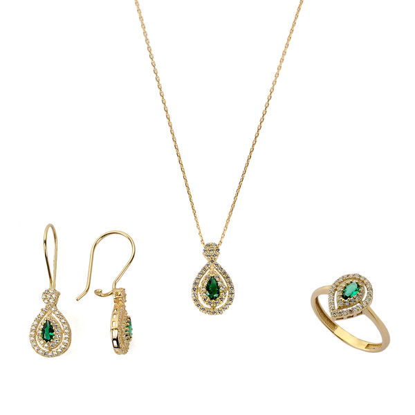 Yeşil Taşlı Altın Set 14MNST004 - Altınaşkı