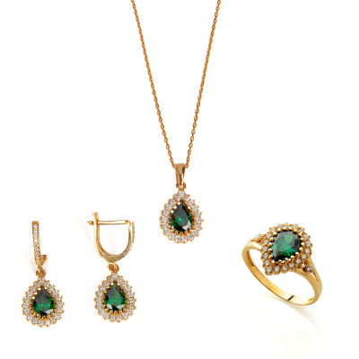 Yeşil Taşlı Altın Set 14MNST23 - Altınaşkı