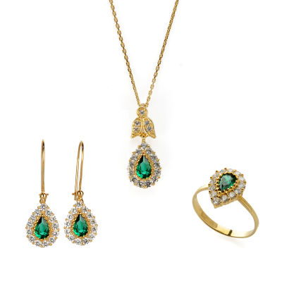 Yeşil Taşlı Altın Set 14MNST35 - Altınaşkı