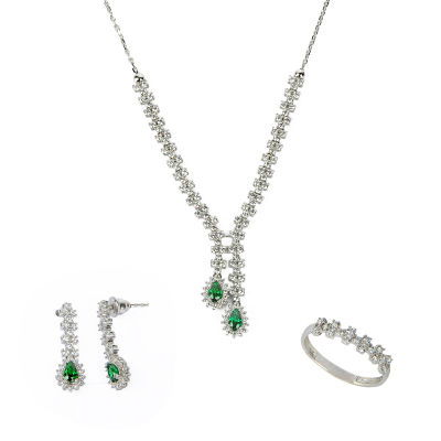 Yeşil Taşlı Altın Set 14MNST54 - Altınaşkı