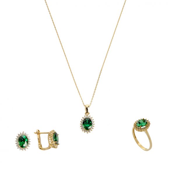 Yeşil Taşlı Altın Set 14MNST88 - Altınaşkı