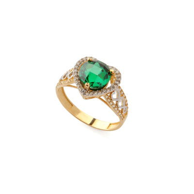 Yeşil Taşlı Altın Yüzük 14YZ1137 - Altınaşkı