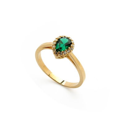 Yeşil Taşlı Altın Yüzük 14YZ1385 - Altınaşkı