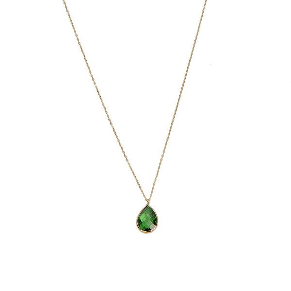 Yeşil Taşlı Damla Altın Kolye 14KLY2398 - Altınaşkı