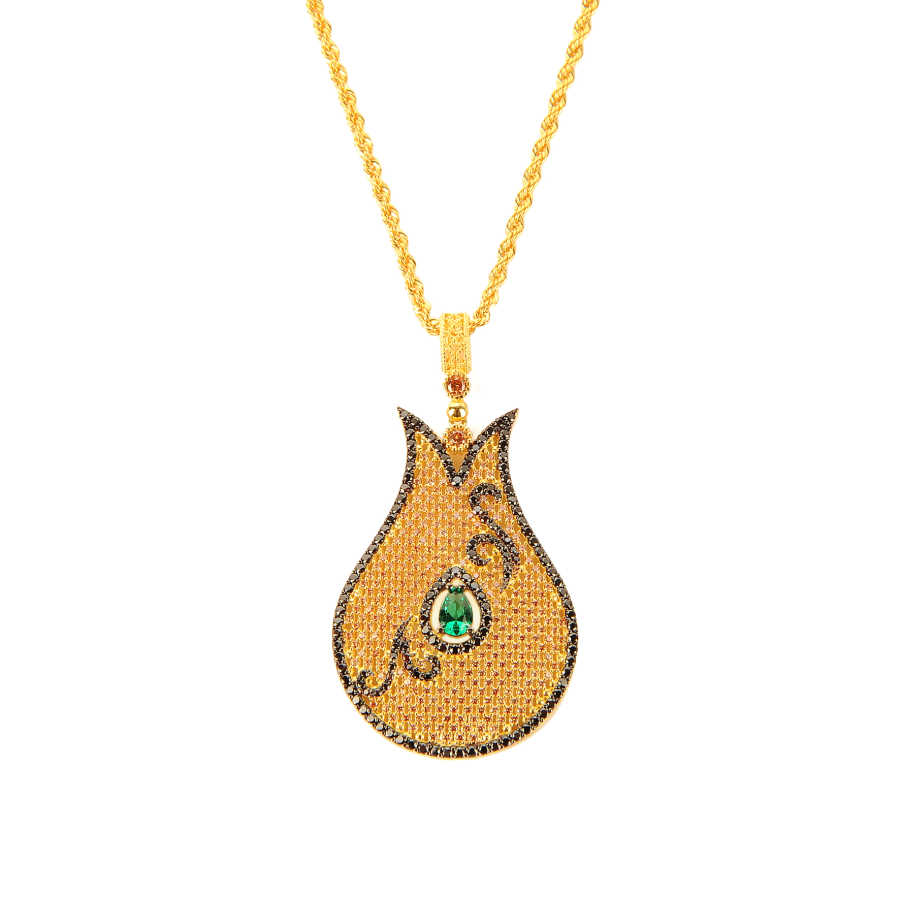 Yeşil Taşlı Damla Altın Kolye 14KLY836 - 1