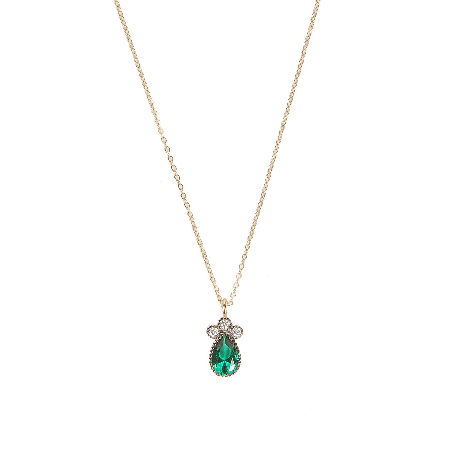 Yeşil Taşlı Damla Hayalet Altın Kolye 8KLY491 - 4