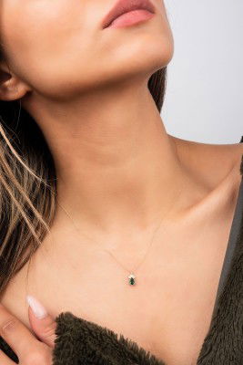 Yeşil Taşlı Damla Hayalet Altın Kolye 8KLY491 - 2