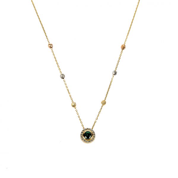 Yeşil Taşlı Toplu Altın Kolye 14KLY1472 - Altınaşkı