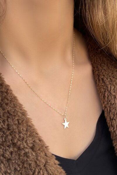 Yıldız Aynalı Zincir Altın Kolye 14KLY3019 - Altınaşkı