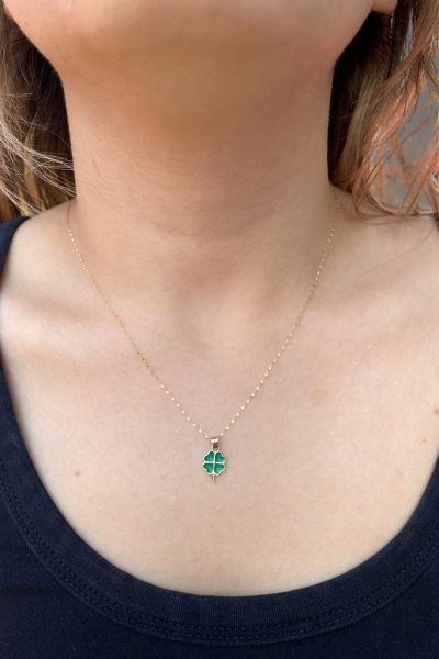 Yonca Aynalı Zincir Altın Kolye 14KLY1578 - Altınaşkı