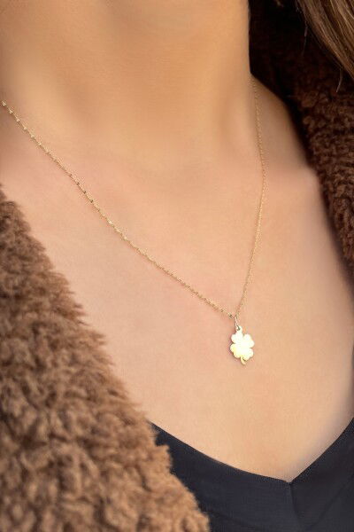 Yonca Aynalı Zincir Altın Kolye 14KLY3018 - Altınaşkı