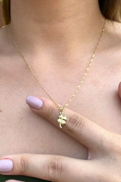 Yonca Uç Singapur Altın Kolye 14KLY4987 - Altınaşkı