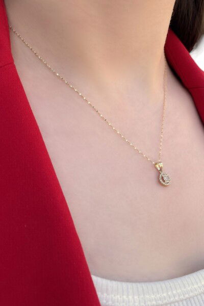 Yuvarlak Bagetli Aynalı Altın Kolye 14KLY1417 - Altınaşkı