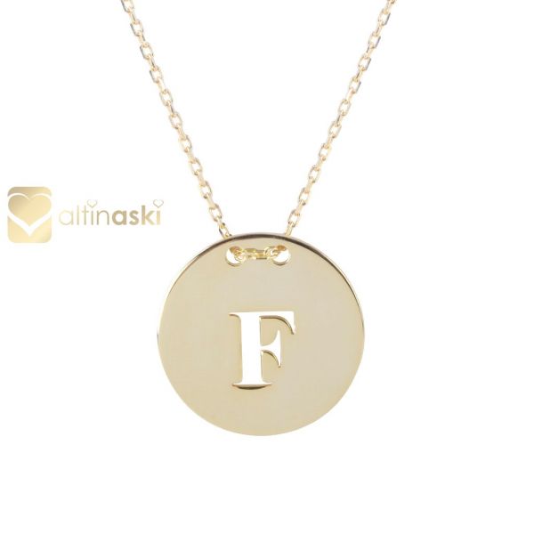 Yuvarlak Plaka Harfli Altın Kolye FYA179 - Altınaşkı