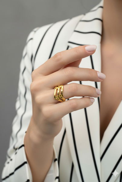 Zikzak Ajda Kaburga Altın Yüzük 8YZK545 - Altınaşkı