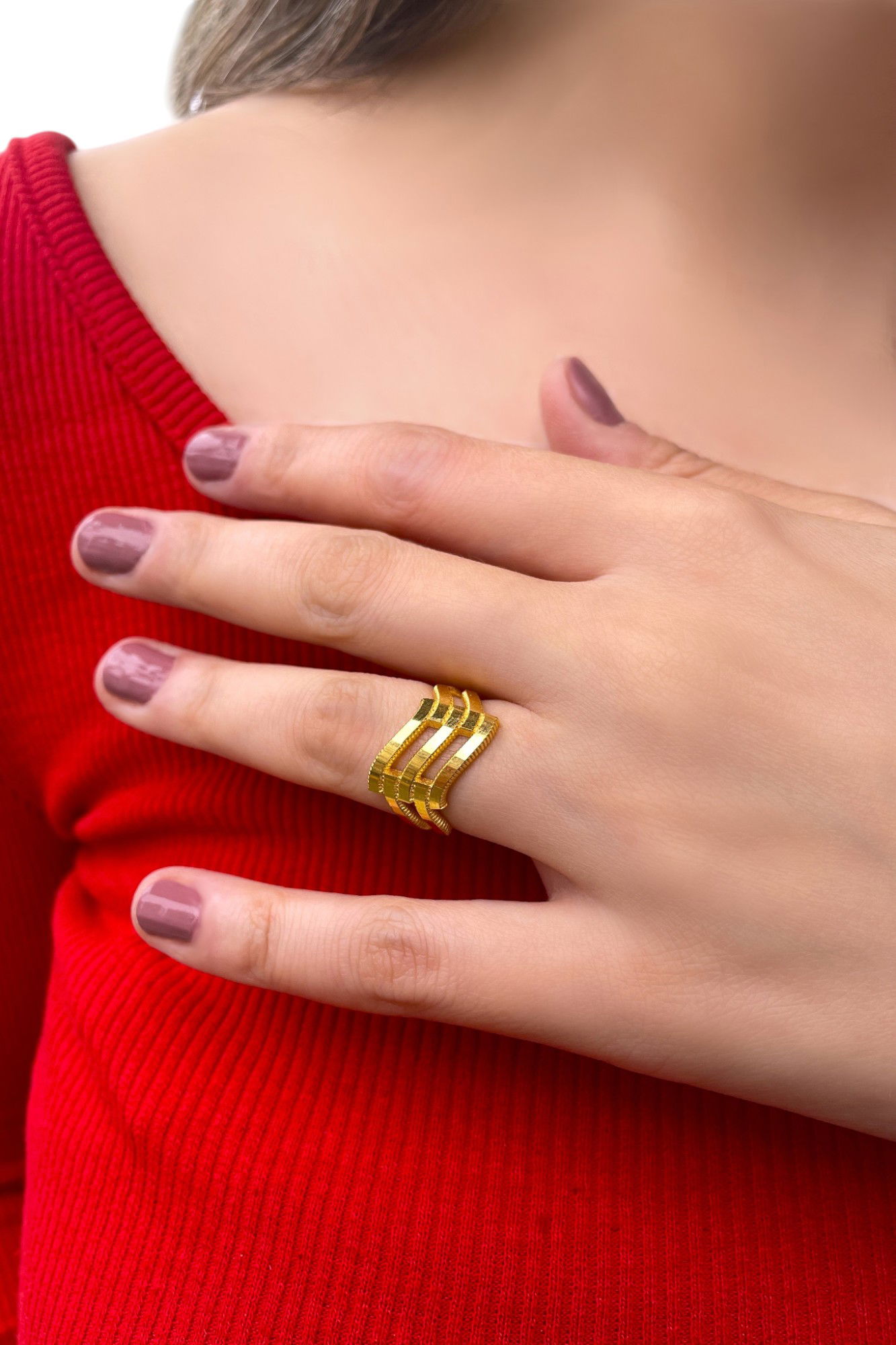 Zikzak Ajda Kaburga Altın Yüzük 8YZK545 - 2