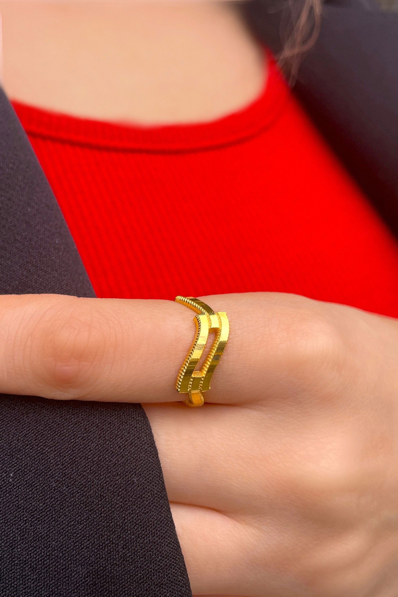 Zikzak Ajda Kaburga Altın Yüzük 8YZK568 - 1