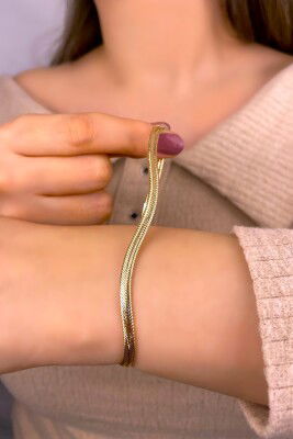 Zikzak Esnek Altın Bileklik 14KNY1032 - 1