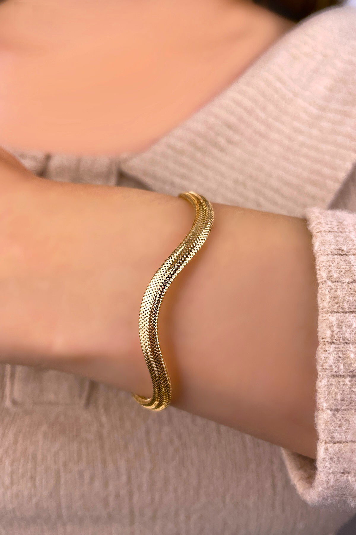 Zikzak Esnek Altın Bileklik 14KNY1032 - 2